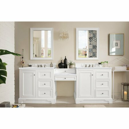 JAMES MARTIN VANITIES De Soto 94in Double Vanity Set, Bright White w/ 3 CM Arctic Fall Solid Surface Top 825-V94-BW-DU-AF